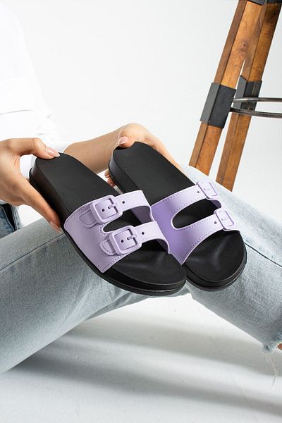 Moda Devrin Gz14310 Lilac Double Buckle Appearance Soft Extra Light Women's Eva Slippers