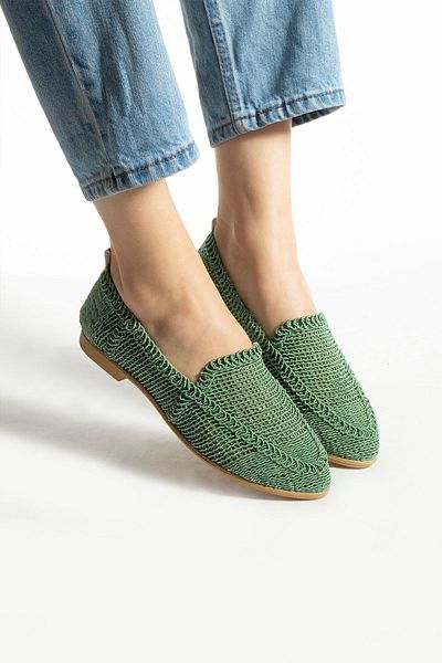 Moda Devrin Green Knitted Ballerina Lightweight Casual Shoes