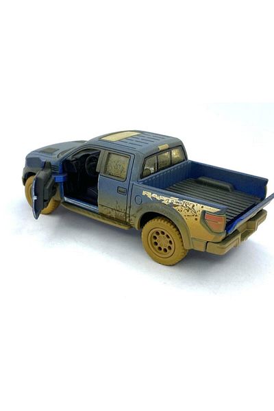 Kinsmart 2013 Ford F-150 Svt Raptor Supercrew (نمط الطين) سحب 5 بوصة. نموذج سيارة مرخص، سيارة لعبة