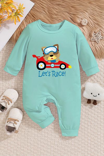 ADABEBEK New Season Baby Jumpsuit with Racing Time Print - 22219 with Snaps from the Bottom
