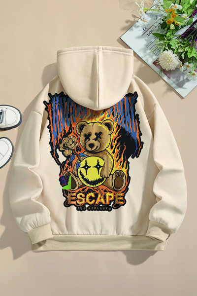 MYADA Trend Premium Rose Back Printed Oversize Teddy Bear Hanorac pentru copii - Glugă 22519
