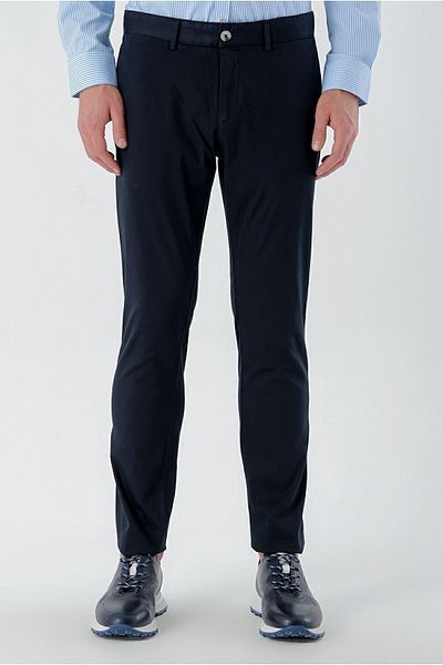 Morven Men's Navy Blue Piefti Cotton Side Pocket Slim Fit Chino Trousers