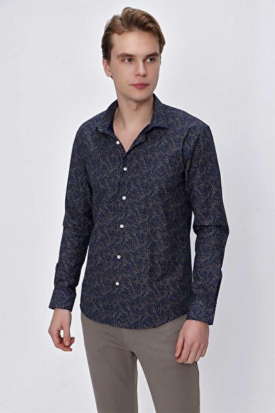 Morven Чоловічий темно-синій гольф з мікрокотону з принтом Сорочка