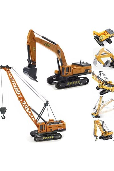 CAN OYUNCAK Toy metal unbreakable construction machines crawler excavator + crane boy's toy depomiks