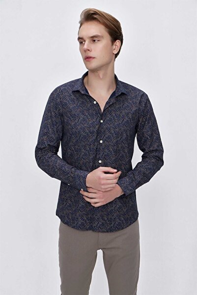 Morven Чоловічий темно-синій гольф з мікрокотону з принтом Сорочка