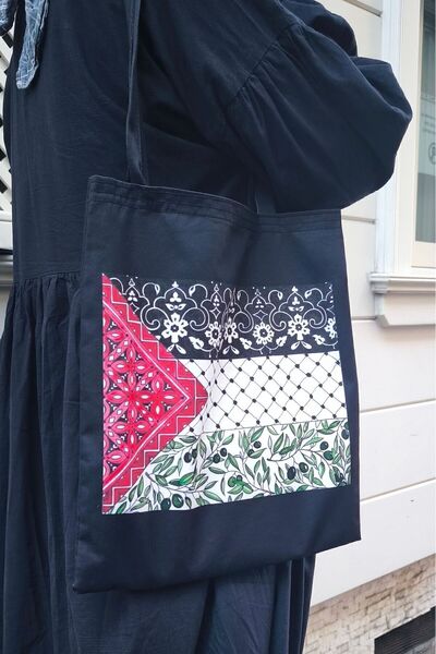 Orgwoven Palestine Flag Black Cloth Bag