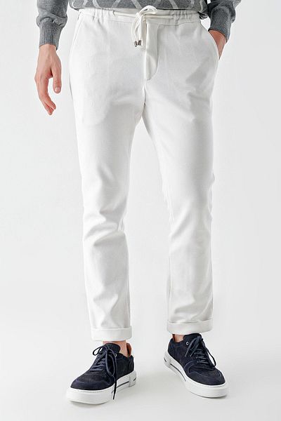 Morven Men's White Polyviscon Trend Drawstring Jogger Slim Fit Sports Trousers