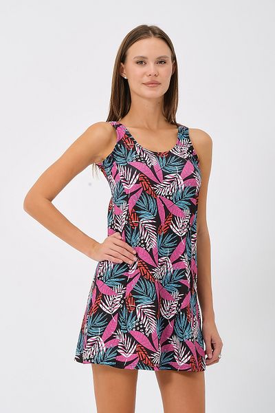 vawensea Pink Leaf Patterned Women's Self-Adhesive Shorts Dress Swimsuit (with Breast Pad)