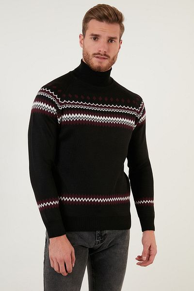 Buratti Pulover de iarnă cu guler tricotat cu model de amestec de lână Pulover pentru bărbați 6341010