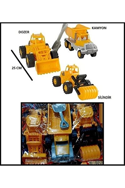 Hepsilazım Işmakinası Seti 3'lü Dozer Kamyon Silindir Asfalt Kürekli Kum Kamyon Excavator 25cm
