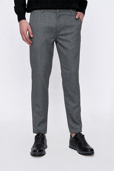 Morven Men's Gray Polyviscon Patterned Slim Fit Trousers