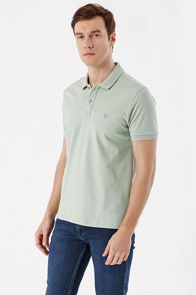 Morven Ανδρικό Aqua Green Basic απλό 100% βαμβακερό μπλουζάκι με κοντό μανίκι πόλο με λεπτή εφαρμογή