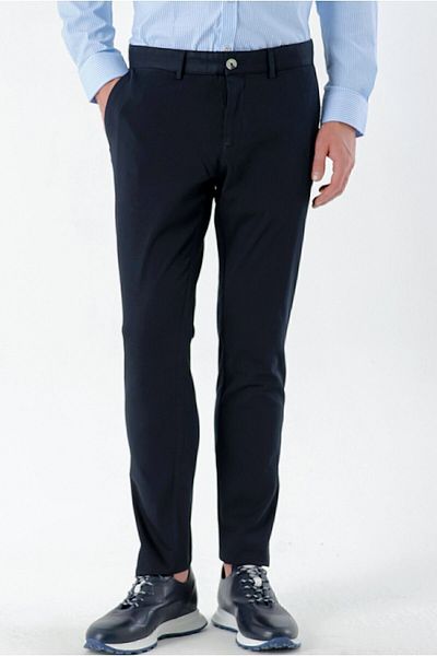 Morven Men's Navy Blue Piefti Cotton Side Pocket Slim Fit Chino Trousers