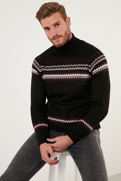 Buratti Pulover de iarnă cu guler tricotat cu model de amestec de lână Pulover pentru bărbați 6341010