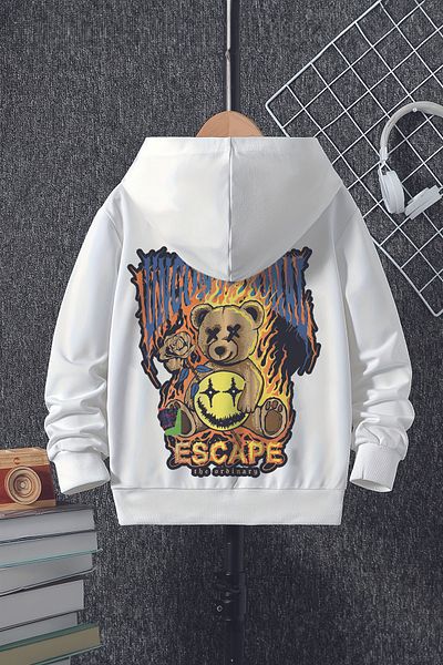 MYADA Trend Premium Rose Back Printed Oversize Teddy Bear Hanorac pentru copii - Glugă 22519