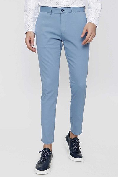 Morven Men's Blue Piefti Cotton Side Pocket Sport Cut Slim Fit Slim Fit Trousers