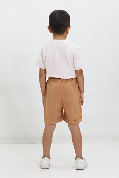 Kamex Unisex Children's Shorts - Striped, Embroidered, Double Leg, Brown