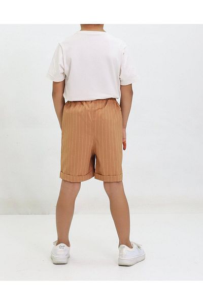 Kamex Καφέ Unisex Παιδικό Σορτς - Διπλό Μπούτι με Ρίγες και Δαντέλες
