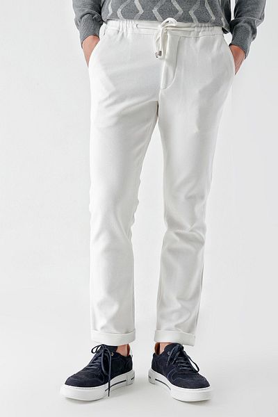 Morven Men's White Polyviscon Trend Drawstring Jogger Slim Fit Sports Trousers