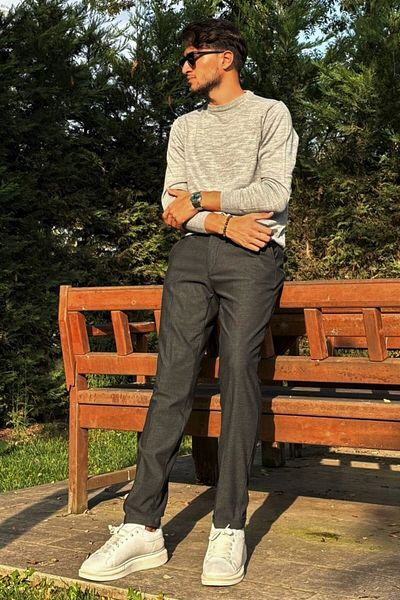 inpool Men's Diagonel Fabric Elastic Waist Regular Fit Trousers - Old Money Culture, Double Leg 24Inp291