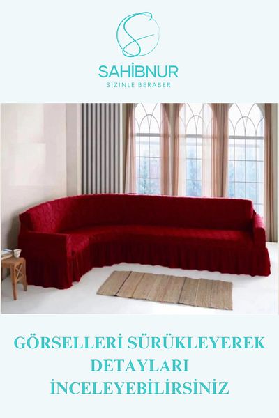 SAHİBNUR Flexible and Jacquard Shawl Pattern Sahibnur Armchair Center - Ottoman Pattern, L Corner, 350cm