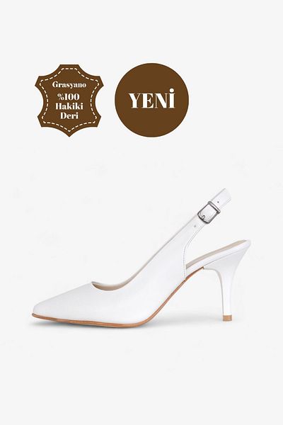 Grasyano 7.5 cm Stiletto Heel Genuine Leather Sandals - White, Comfortable and Soft Genuine Leather