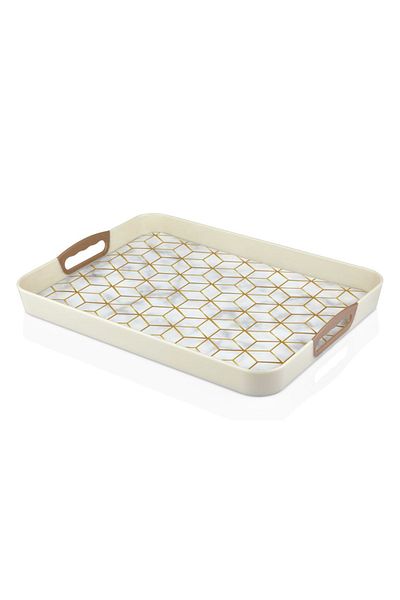 VİP AHMET Rectangular Large Size Printed Plastic Tray Serving Tray 46*34
