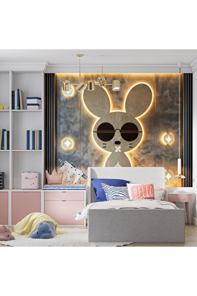 Home Arkasından ışık parlayan gözlüklü tavşan çocuk odası poster duvar kağıdı