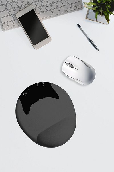 Dormot Home Modern Digital Printing - Gray Floor Inverted Black Cat - Oval Wrist Support Mouse Pad