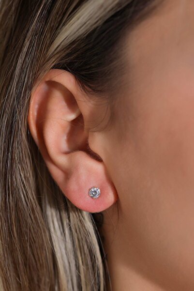 MOOM MÜCEVHERAT Kadın Tek Taş Küpe 14 Ayar Altın