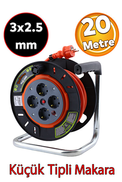 Badem10 Küçük Plastik Makaralı Seyyar TTR Kablo 20 Metre CCA Kablo 4 Priz Mon...