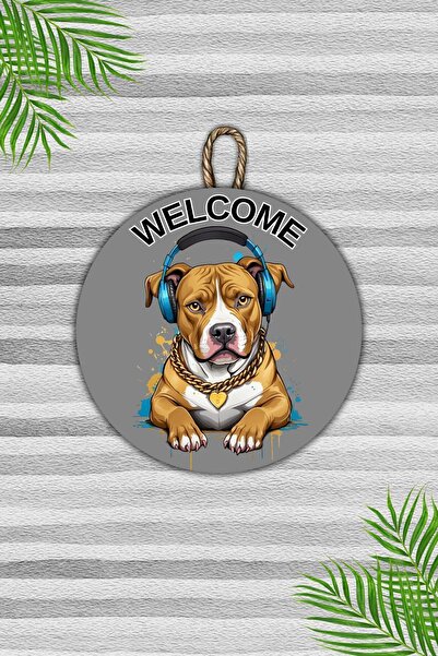 Dormot Home Μοντέρνο ξύλινο στολίδι πόρτας με γκρι Pitbull και μοτίβο μουσική...