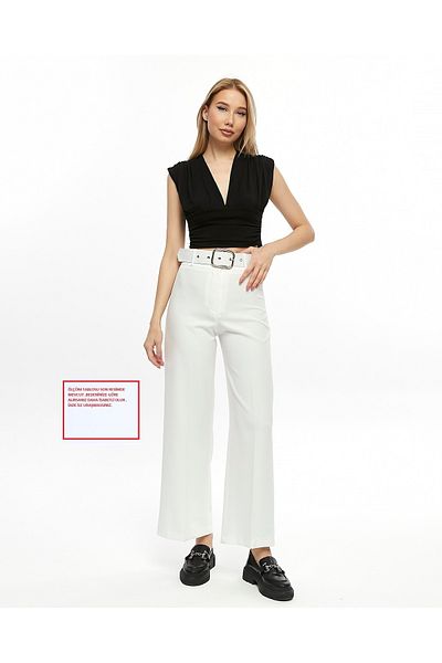 HANIMCA GİYİM Very Stylish Summer Women's Belted Palazzo Dumbbell Fabric High Waist Pantalon