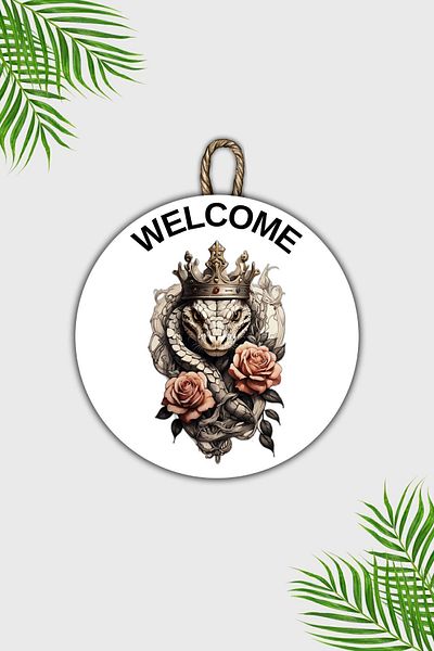 Dormot Home Modern White Rose and Snake Patterned Wooden Door Ornament - Outdoor Door Ornament