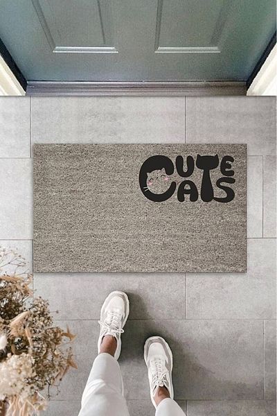 Dormot Home Defnada Gray Cat Digital Printed Cute Cats Door - Mat K-2063