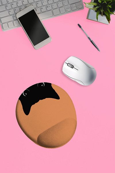 Dormot Home Modern Digital Printing - Orange Floor Inverted Black Cat - Oval Wrist Support Mouse Pad