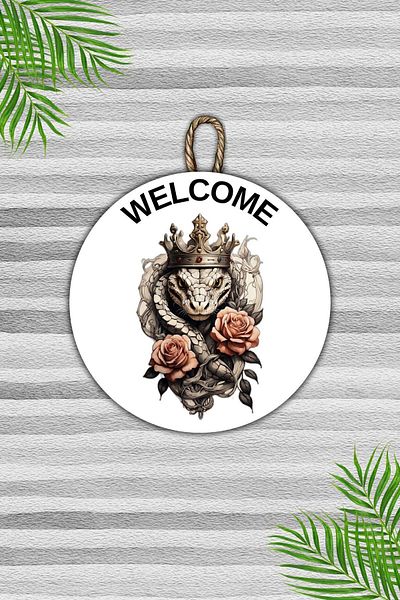Dormot Home Modern White Rose and Snake Patterned Wooden Door Ornament - Outdoor Door Ornament