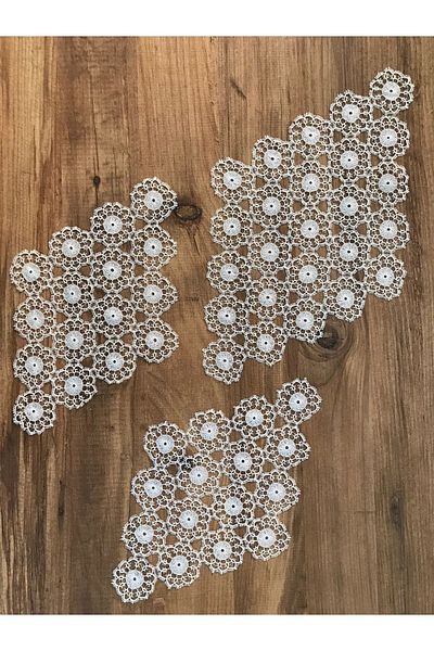 Çeyiz Bahçesi Set de dormitor crem cu 3 piese brodat cu ac - Dimensiuni 17x25 25x40