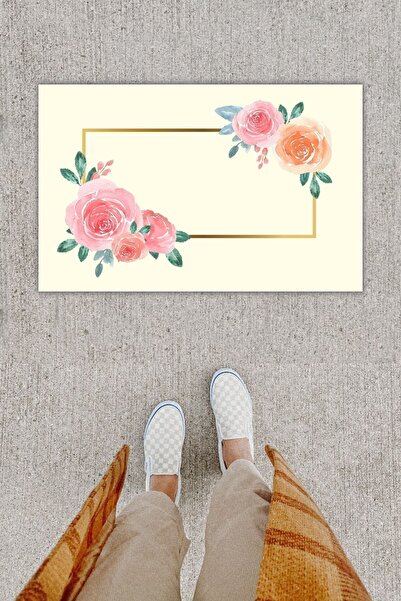 Dormot Home Ψηφιακή εκτύπωση Διακοσμητικό 4 τεμαχίων Flower Cream Πατάκι πόρτας