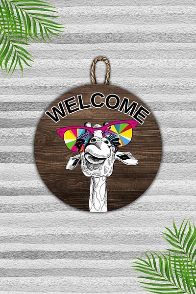 Dormot Home Modern Wooden Door Ornament - Glasses Llama Wall Door, Outdoor Undecorated Floor Welcome