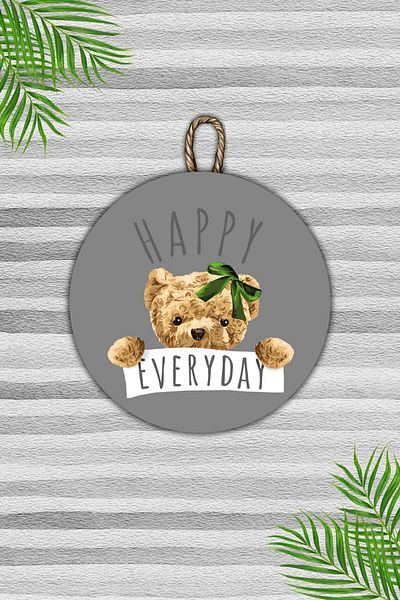 Dormot Home Modern Wooden Door with Gray Background - Happy Everyday and Outdoor Door Ornament