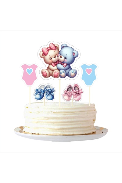 SİYAH PARTİ EVİ طقم تزيين الكيك لحفلات الأطفال التوأم / استحمام الطفل / الجنس