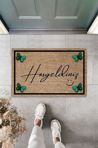 Dormot Home Modern Digital Printing - Welcome Green Butterfly Doormat - Dowry Doormat