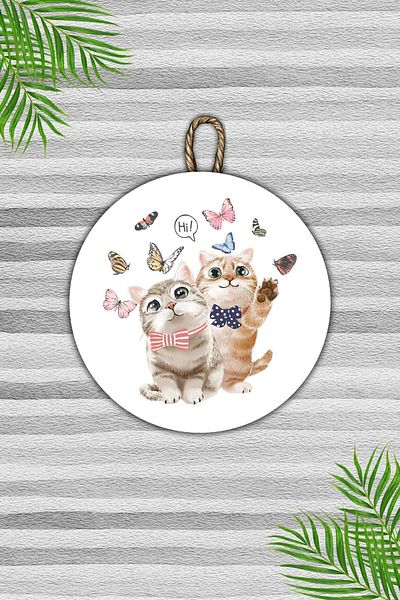 Dormot Home Modern Wooden Door Ornament - Cat and Cat Door with White Background - Outdoor Door Ornament