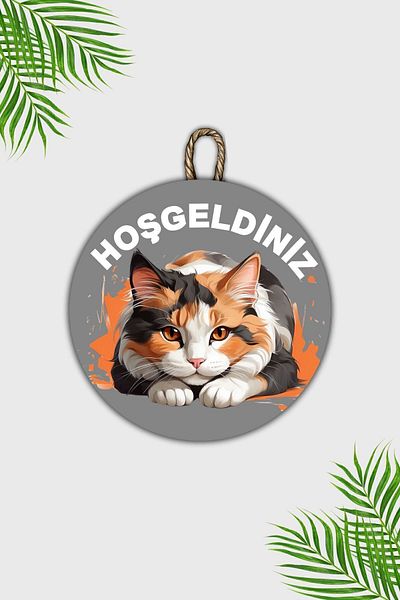 Dormot Home Gray Modern Wooden Door Ornament - Welcome Cat Welcome, Outdoor Water