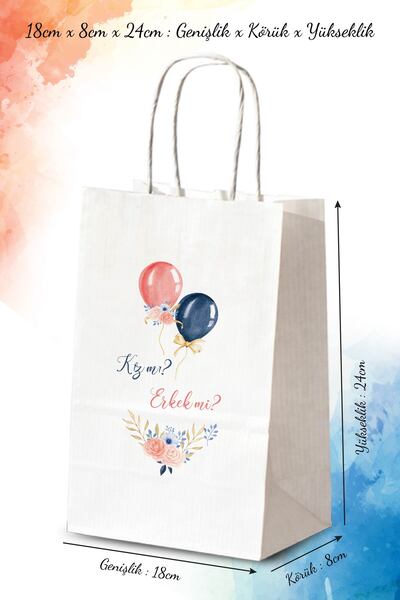 nna tasarım 50 Adet Tek Yön Cinsiyet Partisi Temalı Hediyelik Kağıt Çanta/poş...