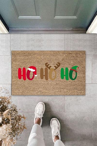 Dormot Home Multi-Purpose Digital Ho Ho Ho Written Coffee Color Door Mat Outdoor Doormat