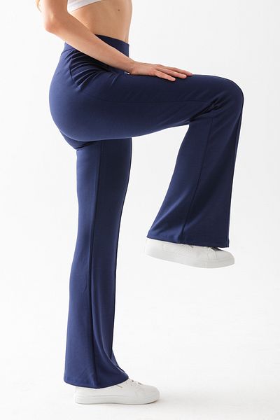 CNRCollection High Waist Ribbed Navy Blue Modal Leggings - Flexible and Recovery Spanish Leg Trousers