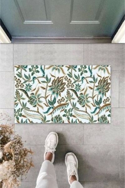 Dormot Home Covoraș de ușă albastru cu model digital de flori Defnada - exter...