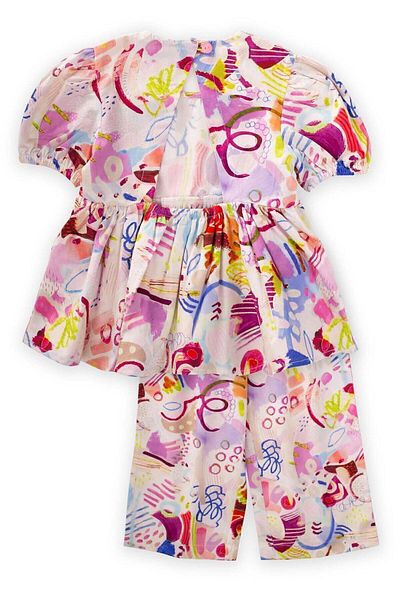 Cigit Back Triangle Set 2-7 Years Ecru Patterned